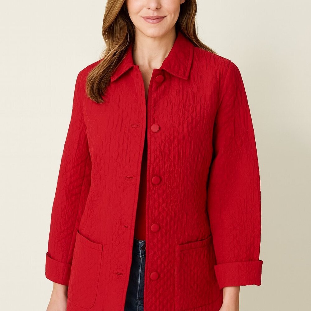 Coldwater Creek Quilted Red Jacket | Textured Button Front | Size M